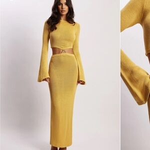 New meshki mustard long sleeve knit dress